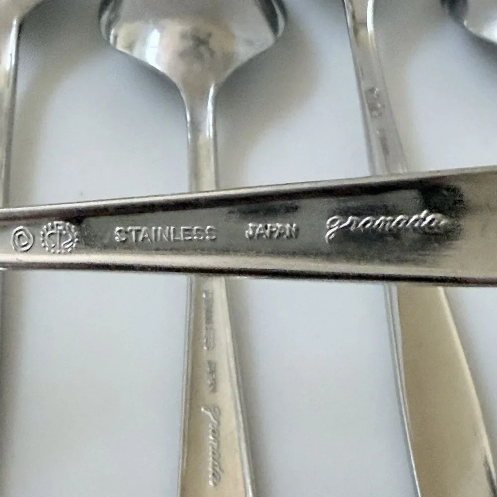 9pc Granada Rose and Leaves Flatware Set Stainless Textured Handle Japan Rare